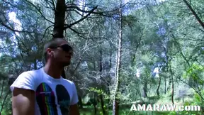 Tattooed skank Damaris Leo gets facialed after deep fucking in the woods