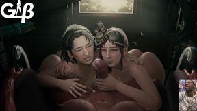 Two Scavenging Sluts Licking on a Big Breast Transgender BBC, Mad Moxxi Deepthroating Amara's Cock