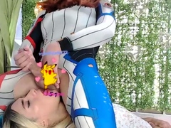 Big tit shemale jerks her long cock