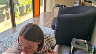 Amateur cutie gives a long-awaited blowjob before getting her face covered