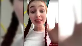 Happy couple performs a kinky show on a public bus