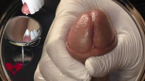 Watch in the Vanity Mirror as She Milks My Cock with White Latex Gloves