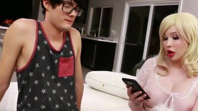Slutty blonde tranny can't wait to have bareback intercourse with a cute teen guy