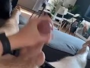 Jerking off before work feels so good, big cumshot