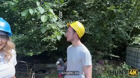 Sexy handywoman Fanta Sie was seduced by a rich Hunter and fucked in his backyard