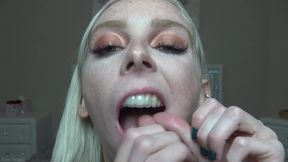 Freckled Girl with dirty mouth gets a face full of cum