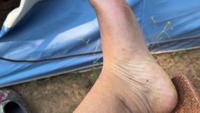 Cleaning feet while camping