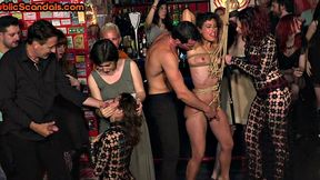 Public BDSM sluts whipped and fucked in orgy for viewers