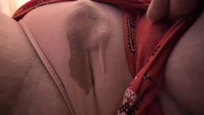 Big Clit Slow Leaking & Wetting In Short Red Shorts & Pink Panties