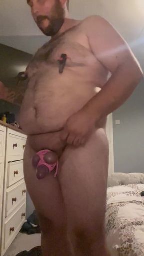 Cock and ball bound extremely tight with pink rope until they turn dark purple and go numb and cold