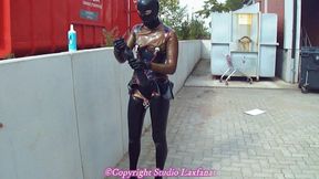 A latex-clad woman with visible piercings exploring watersports, blow job, fisting, and toy play in bold public fashion REMASTERED PART 3