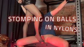 Stomping on balls in dot nylons