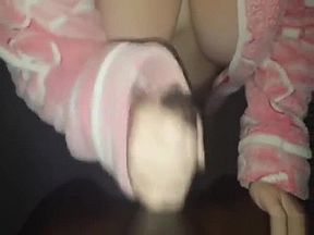 Busty white milfs sucks a black cock and gets cummed on