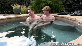 ”Stud Jay Tee sucks & fucks twink Skylar Finchh by the poolside”