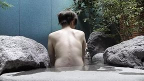 Japanese MILF finds pleasure in open-air bath solo session