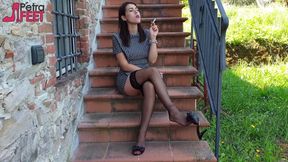 Outdoor smoke action with brunette Petra