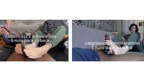 Made him nut 5x back to back, Cat Princess drains MrMarathon, light blue pedi toejob footjob, facing Cats face soles pov