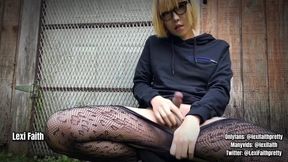 Public outdoor dildo fuck and cumshot with cute Asian ladyboy