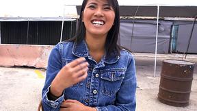 ”Asian sensation with nice tits rides the BangBus”