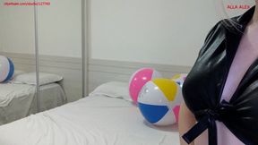 Alla fucks three beach balls and pops them