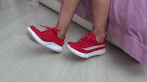 Wiggling my toes in my soft red sneakers dd