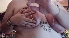 Rubber band fun on my nipples and clit