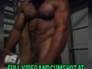 Hot Bodybuilder doing Karate and Nude Posing Flexing and Jerking Off in the garage