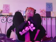 submissive FTM slut gives footjob POV