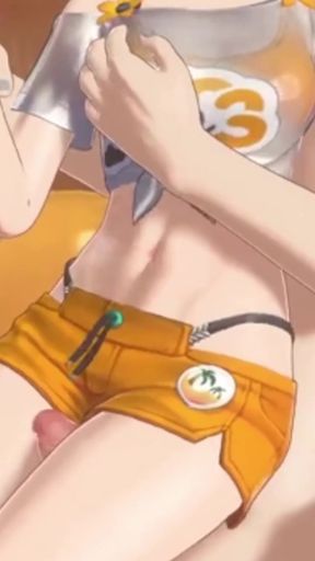 Sexy anime girl in orange shorts