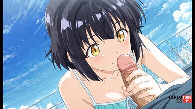 Naty gets choked in rooftop cum rain while cosplaying manga girl