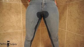 Wife pissing her jeans