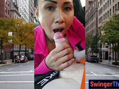 Slutty Thai MILF Joon Mali big white cock car blowjob in public