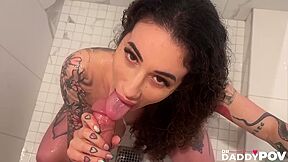 Kinky Sucks And Blows Cock While On Shower - Arabelle Raphael