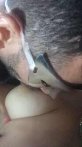Her natural tits and big nipples are my husband's addiction, sucking hard and making rich sounds