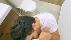 Cruising Straight Fucks Me Hard Bareback in Public Bathroom and Cums Inside My Hairy Ass