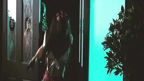 Masked man pounds two sexy brunettes in alley threesome