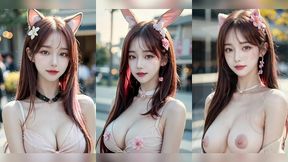 (3d animated ai-generated models) outdoor cat cosplay (with pussy masturbation asmr sound!)