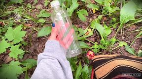 daring outdoor piss ritual in park - kinky mary drinks everything