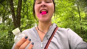daring outdoor piss ritual in park - kinky mary drinks everything