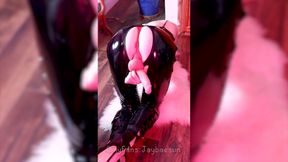 Leather Pants Femboy Plays with Dildo