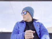 Jerking Off my Uncut Cock on a Ski Gondola