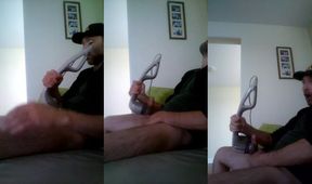Solo gay daddy vibrates huge dick to massive cumshot