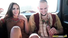 Backseat fuck in the cowgirl pose with a hot brunette Molly Cavalli,