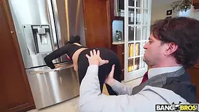 Gets Oiled Up And Fucked In The Kitchen With Preston Parker And Indica Monroe