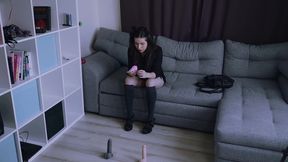 Naughty college girl is masturbating at home