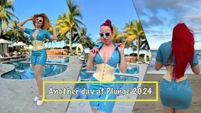 Redhead in Retro Dress Teases by the Pool