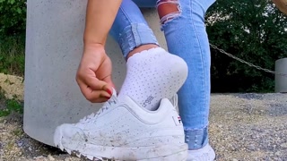 Katis 6 days dirty sweaty socks and Sweaty Shoes Fila sneakers shoeplay lick my dirty sneakers clean