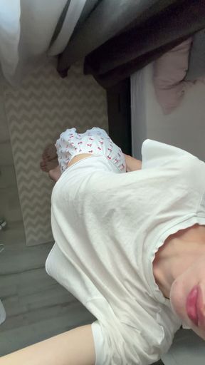 cute teen femboy teasing in pyjama