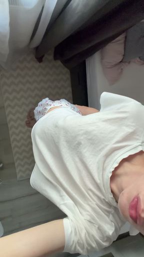 cute teen femboy teasing in pyjama