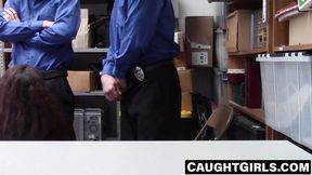 Teen girl gets double cum in mouth from uniformed guards